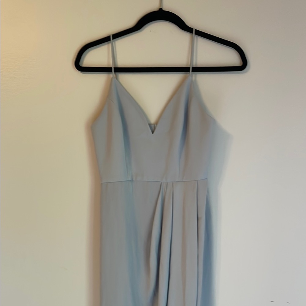 Shona Joy Light Blue Grey Pleated Spaghetti Strap Dress